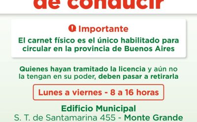 LICENCIAS DE CONDUCIR: EL CARNET FÍSICO ES OBLIGATORIO PARA CIRCULAR EN LA PROVINCIA DE BUENOS AIRES