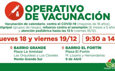 NUEVOS OPERATIVOS GRATUITOS DE VACUNACIÓN EN ESTEBAN ECHEVERRÍA