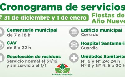 CRONOGRAMA DE SERVICIOS MUNICIPALES DURANTE LAS FIESTAS DE AÑO NUEVO 