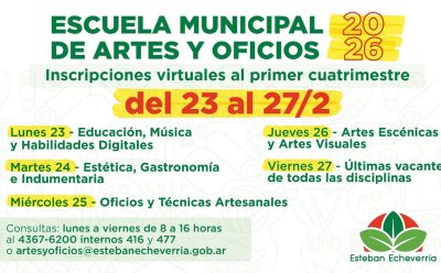 COMIENZA LA INSCRIPCIÓN A LOS CURSOS DE LA ESCUELA MUNICIPAL DE ARTES Y OFICIOS DE ESTEBAN ECHEVERRÍA