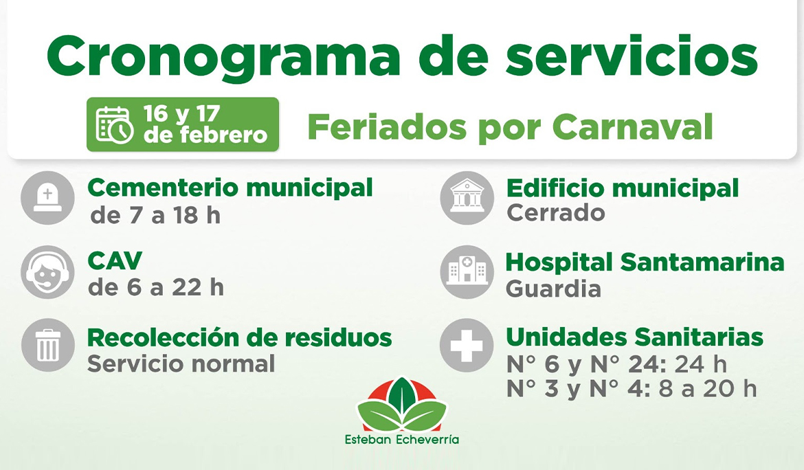 CRONOGRAMA DE SERVICIOS DURANTE LOS PRÓXIMOS FERIADOS