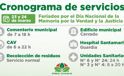 CRONOGRAMA DE SERVICIOS DURANTE LOS PRÓXIMOS FERIADOS