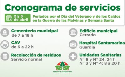 CRONOGRAMA DE SERVICIOS DURANTE LOS PRÓXIMOS FERIADOS