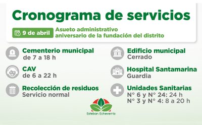 CRONOGRAMA DE SERVICIOS MUNICIPALES DURANTE EL ASUETO ADMINISTRATIVO DEL PRÓXIMO JUEVES