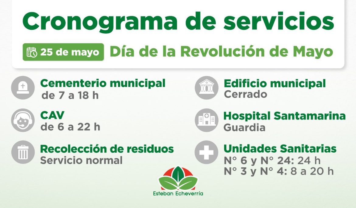 CRONOGRAMA DE SERVICIOS DURANTE EL PRÓXIMO FERIADO