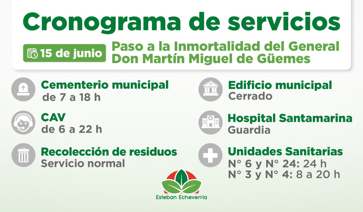 CRONOGRAMA DE SERVICIOS DURANTE EL PRÓXIMO FERIADO