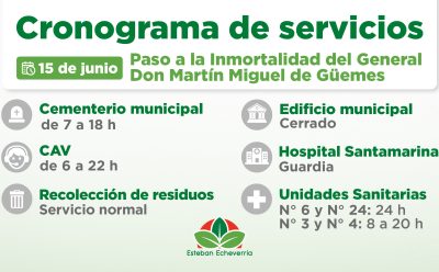 CRONOGRAMA DE SERVICIOS DURANTE EL PRÓXIMO FERIADO