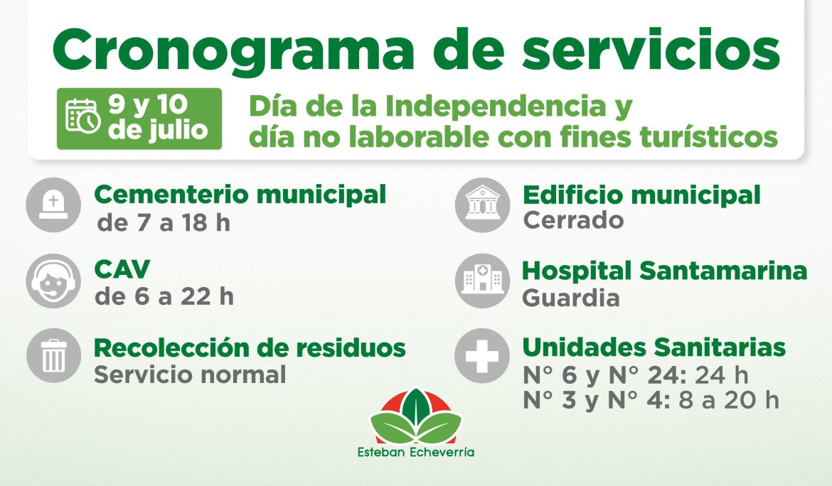 CRONOGRAMA DE SERVICIOS DURANTE LOS PRÓXIMOS FERIADOS