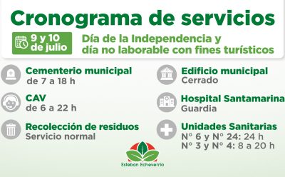 CRONOGRAMA DE SERVICIOS DURANTE LOS PRÓXIMOS FERIADOS