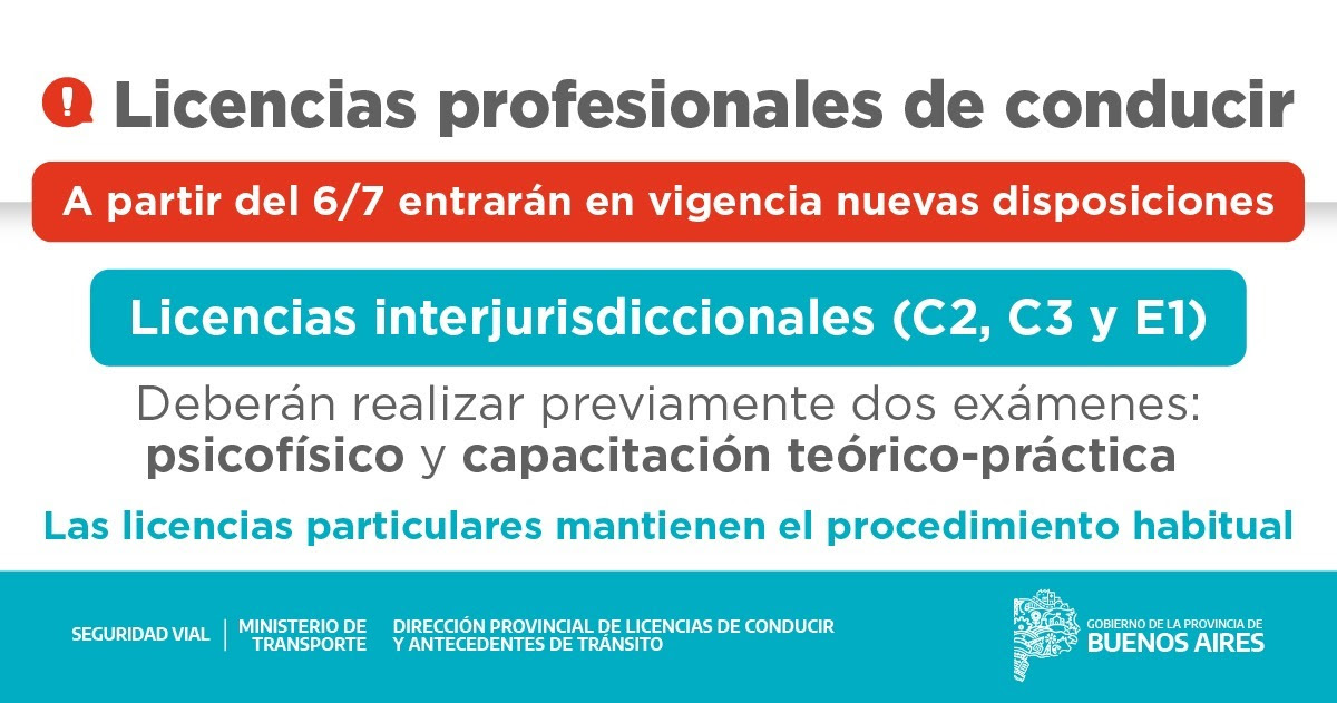 NUEVAS DISPOSICIONES PARA LA EMISIÓN DE LICENCIAS PROFESIONALES DE CONDUCIR