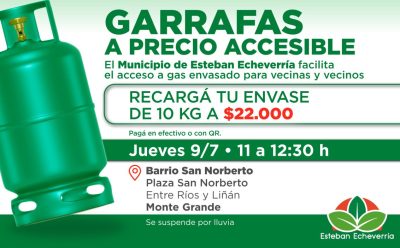 NUEVO OPERATIVO DE RECARGA DE GARRAFAS A PRECIO ACCESIBLE EN MONTE GRANDE