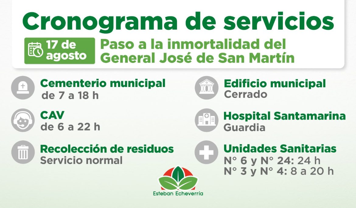 CRONOGRAMA DE SERVICIOS DURANTE EL PRÓXIMO FERIADO