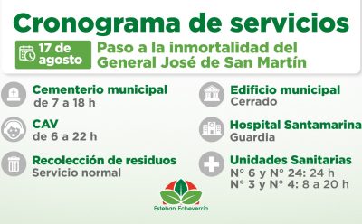 CRONOGRAMA DE SERVICIOS DURANTE EL PRÓXIMO FERIADO