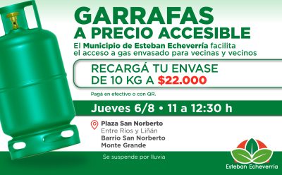 NUEVO OPERATIVO DE RECARGA DE GARRAFAS A PRECIO ACCESIBLE EN MONTE GRANDE