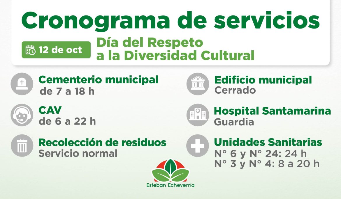 CRONOGRAMA DE SERVICIOS DURANTE EL PRÓXIMO FERIADO